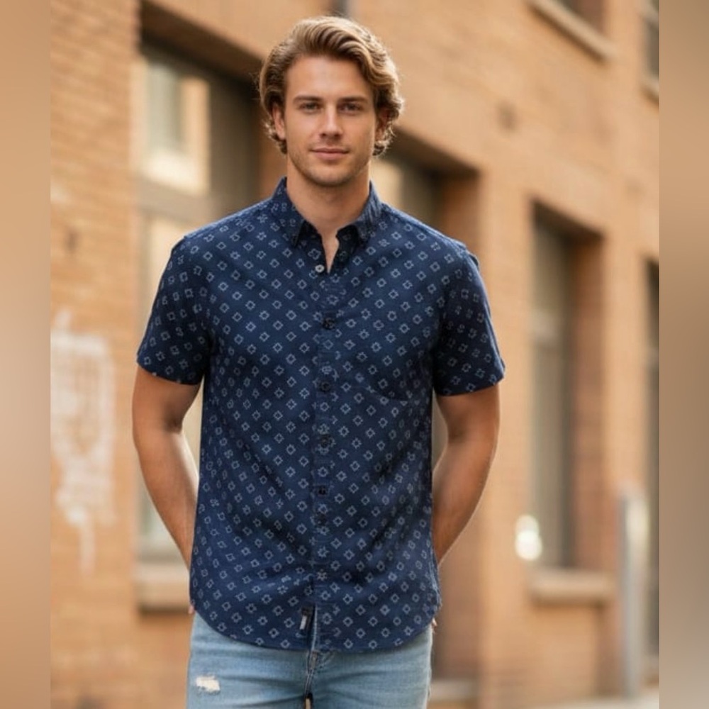 Michael Brandon Navy Geometric Button Down Shirt K12